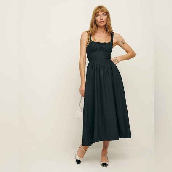 NWT Reformation Balia Linen Sleeveless A Line Midi Dress Black - Picture 3 of 16